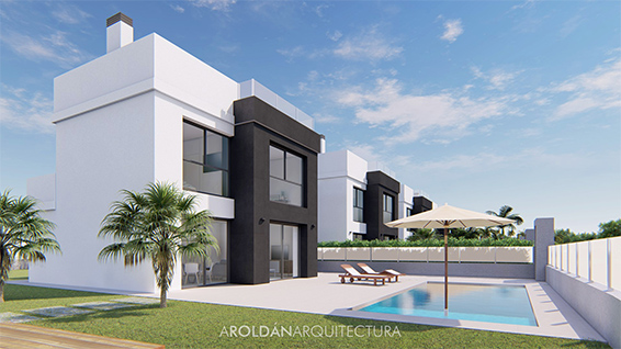 Proyecto de obra nueva de treinta y seis viviendas unifamiliares con piscinas y parcelas privadas en Muchamiel, Alicante.